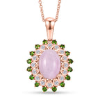 EVER TRUE Kunzit, Natürlicher Chromdiopsid Anhänger, Roségoldfarben nickelfreies Messing, 316L Edelstahlkette 50 cm ca. 8.02 ct