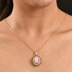 EVER TRUE Kunzit, Natürlicher Chromdiopsid Anhänger, Roségoldfarben nickelfreies Messing, 316L Edelstahlkette 50 cm ca. 8.02 ct