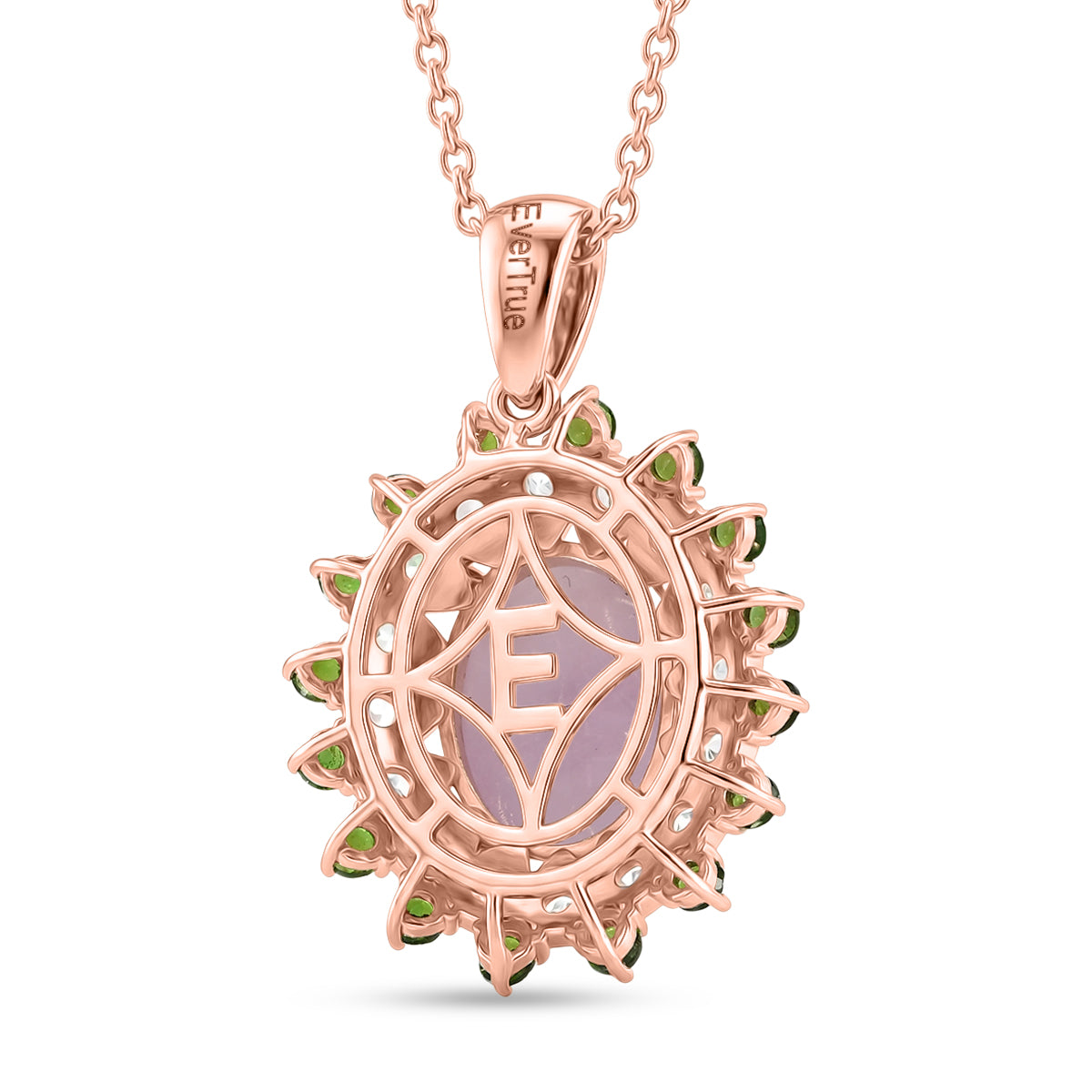 EVER TRUE Kunzit, Natürlicher Chromdiopsid Anhänger, Roségoldfarben nickelfreies Messing, 316L Edelstahlkette 50 cm ca. 8.02 ct