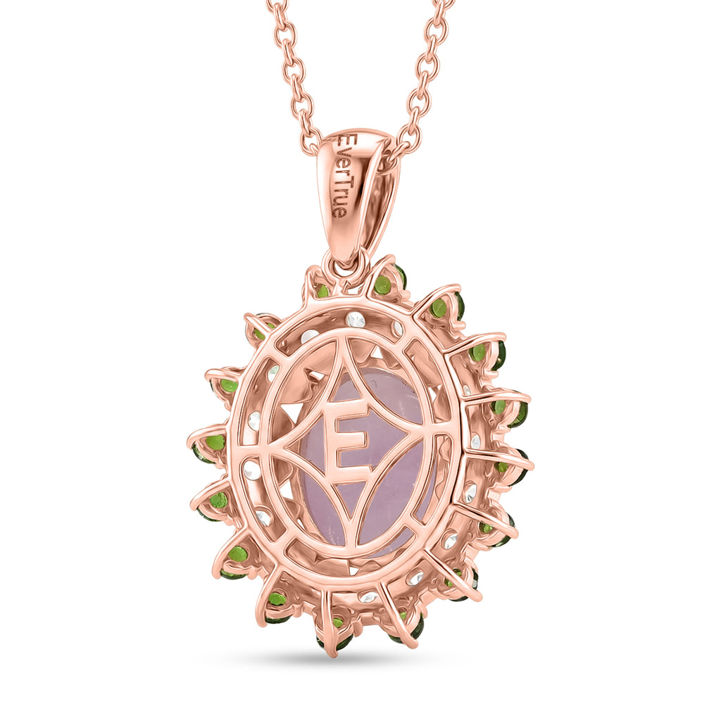 EVER TRUE Kunzit, Natürlicher Chromdiopsid Anhänger, Roségoldfarben nickelfreies Messing, 316L Edelstahlkette 50 cm ca. 8.02 ct