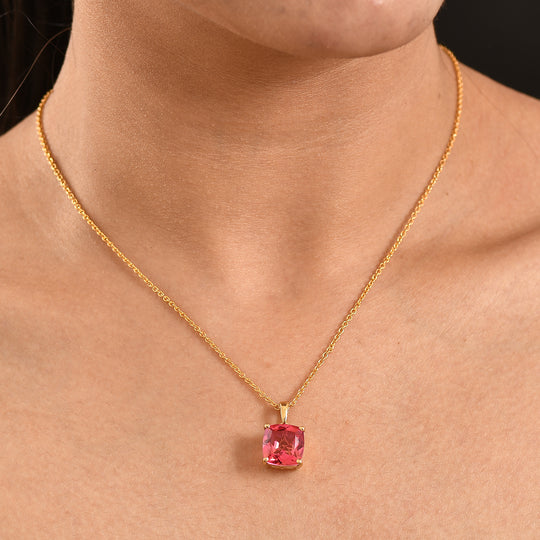 EVER TRUE Sunset Quarz Triplette Anhänger, goldfarbenes nickelfreies Messing, 316L Edelstahlkette 50 cm ca. 6.01 ct