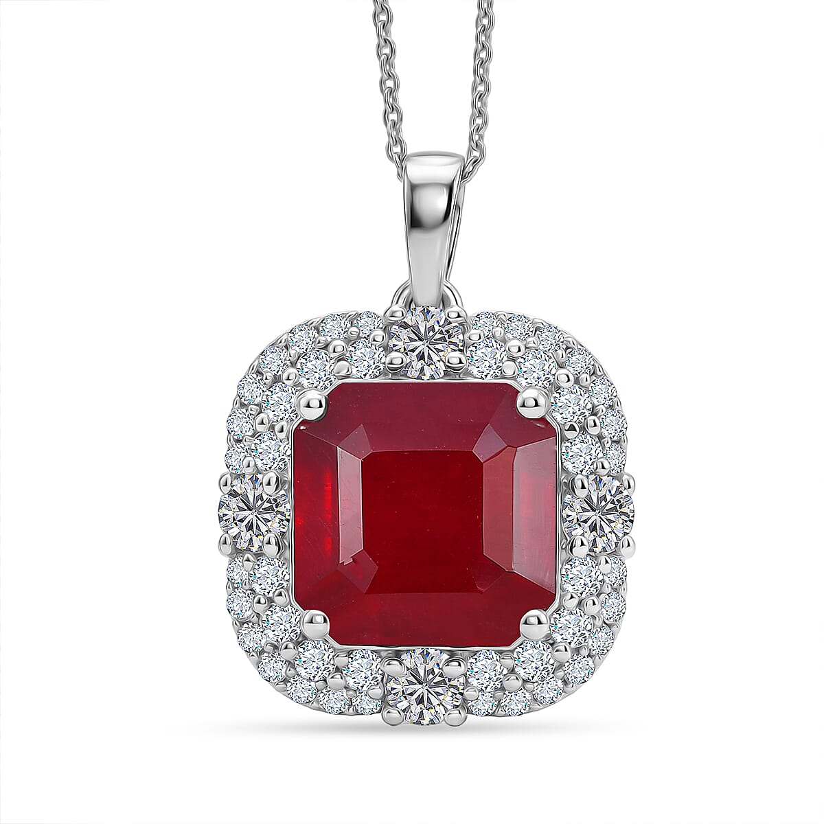 D'Joy AA Niassa Rubin, Moissanit Schmuckset ca. 50 cm 925 Silber Rhodiniert ca. 10,34 ct.