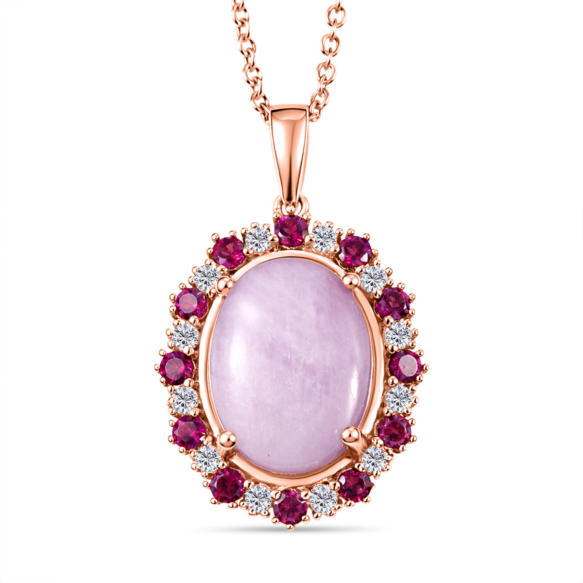 EVER TRUE Kunzit, Natürlicher Rhodolith Granat Schmuckset ca. 50 cm, Roségoldfarben, ca. 13.08 ct