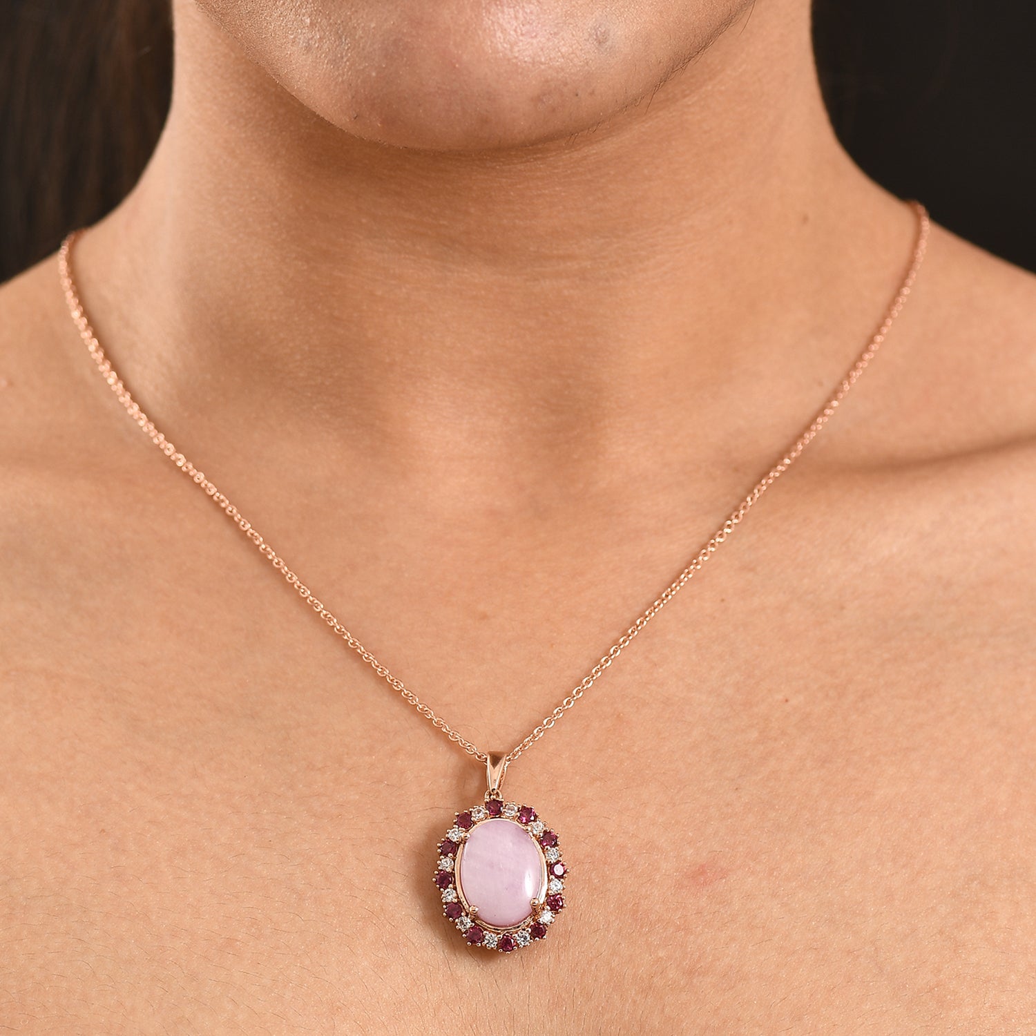 EVER TRUE Kunzit, Natürlicher Rhodolith Granat Schmuckset ca. 50 cm, Roségoldfarben, ca. 13.08 ct