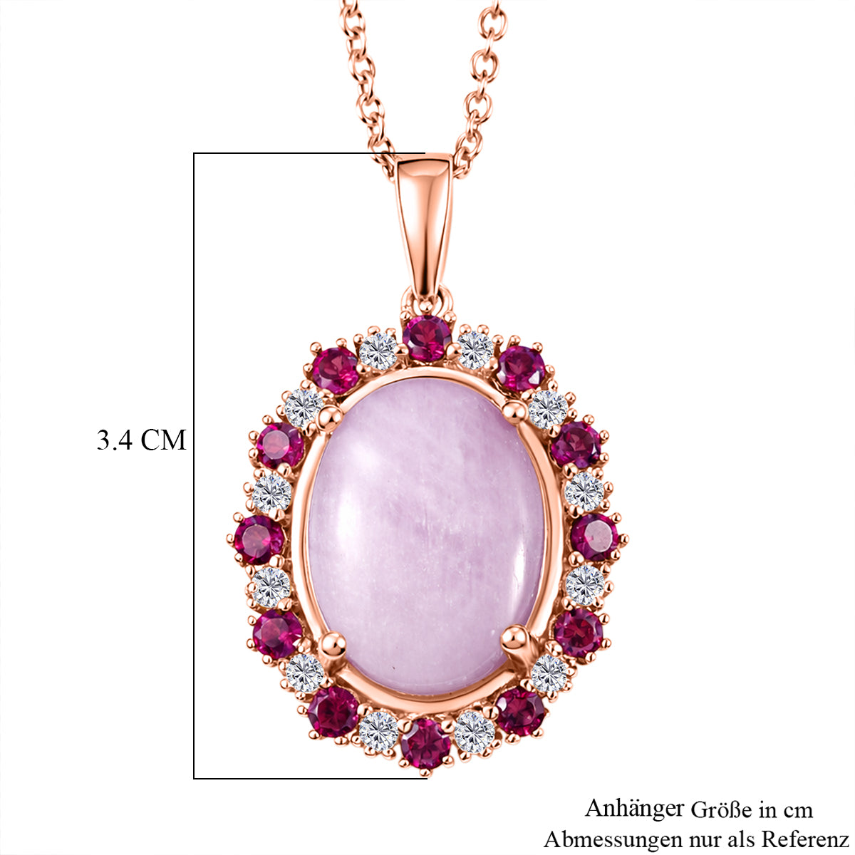 EVER TRUE Kunzit, Natürlicher Rhodolith Granat Schmuckset ca. 50 cm, Roségoldfarben, ca. 13.08 ct