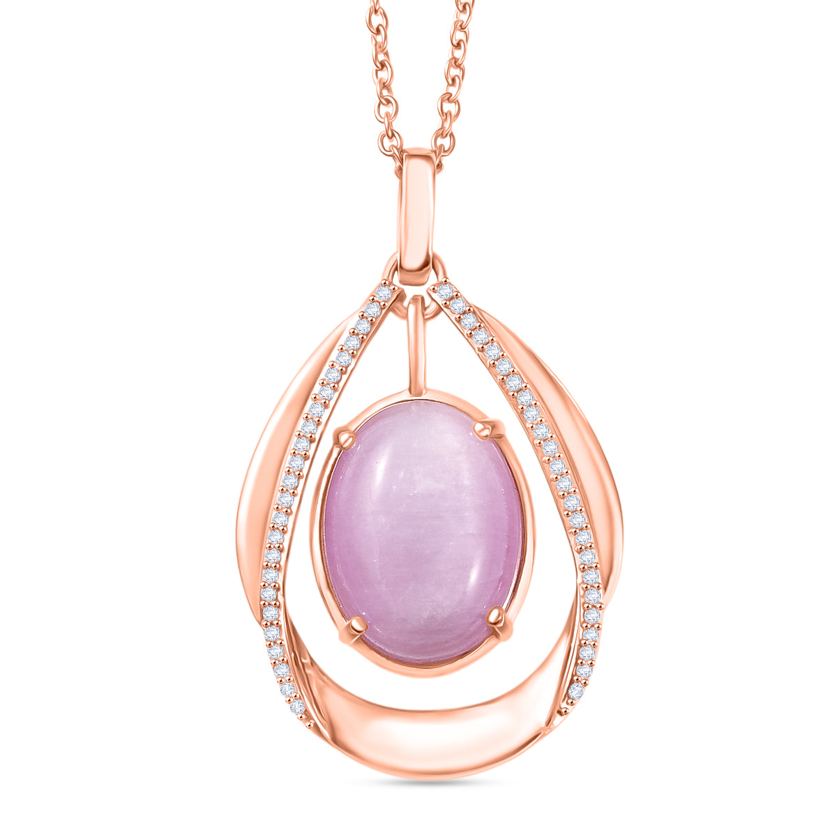 EVER TRUE Kunzit, Weißer Zirkon Schmuckset ca. 50 cm,Roségoldfarben, ca. 11.78 ct
