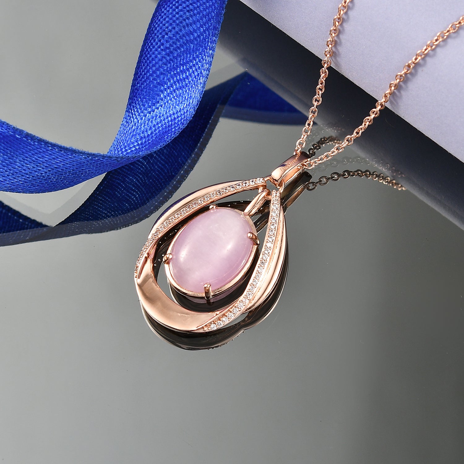 EVER TRUE Kunzit, Weißer Zirkon Schmuckset ca. 50 cm,Roségoldfarben, ca. 11.78 ct