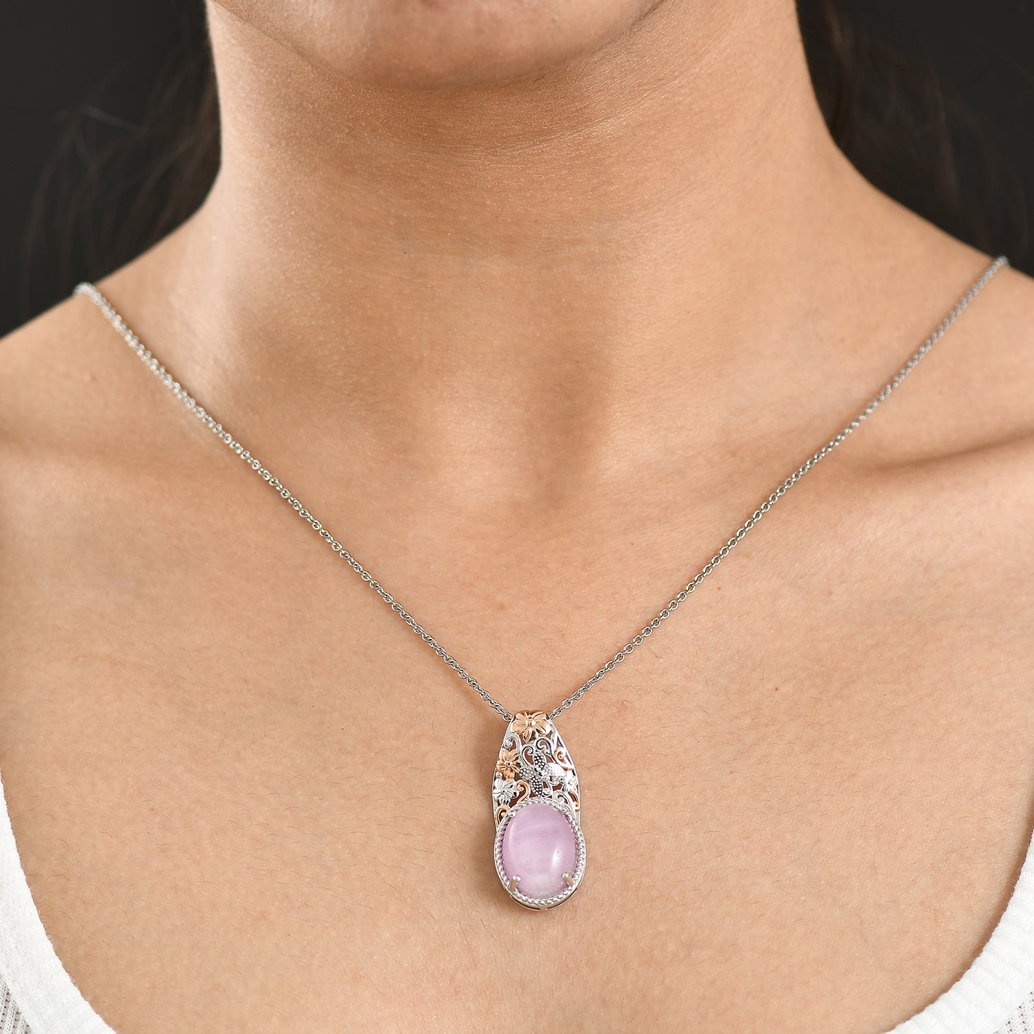 EVER TRUE Kunzit Schmuckset ca. 50 cm Nickelfreies Messing, Bicolor, ca. 11,41 ct.