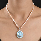 D'Joy Larimar-Anhänger mit Perlenkette ca. 50 cm 925 Silber rhodiniert