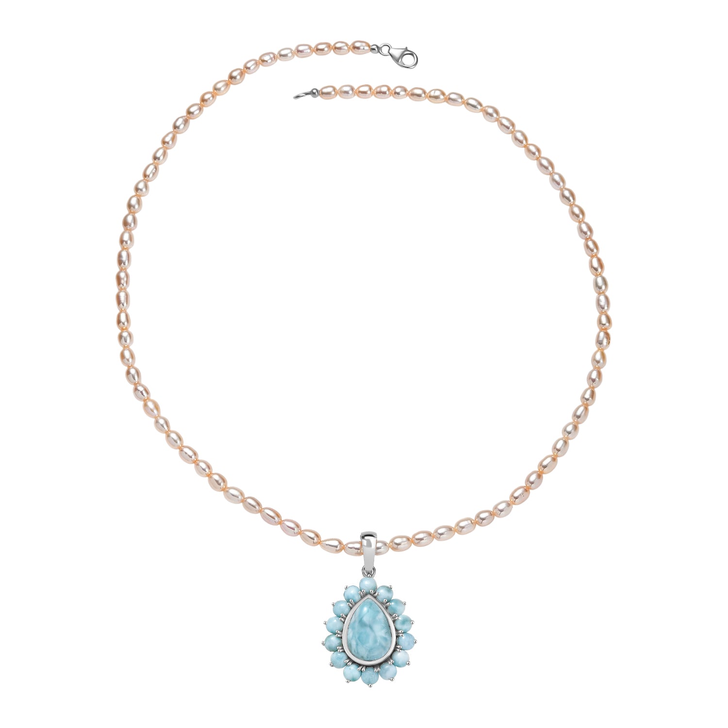 D'Joy Larimar-Anhänger mit Perlenkette ca. 50 cm 925 Silber rhodiniert