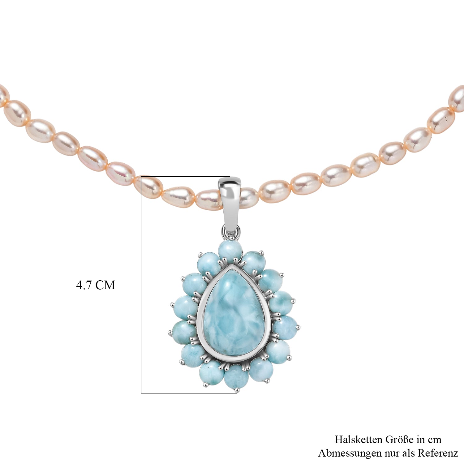 D'Joy Larimar-Anhänger mit Perlenkette ca. 50 cm 925 Silber rhodiniert