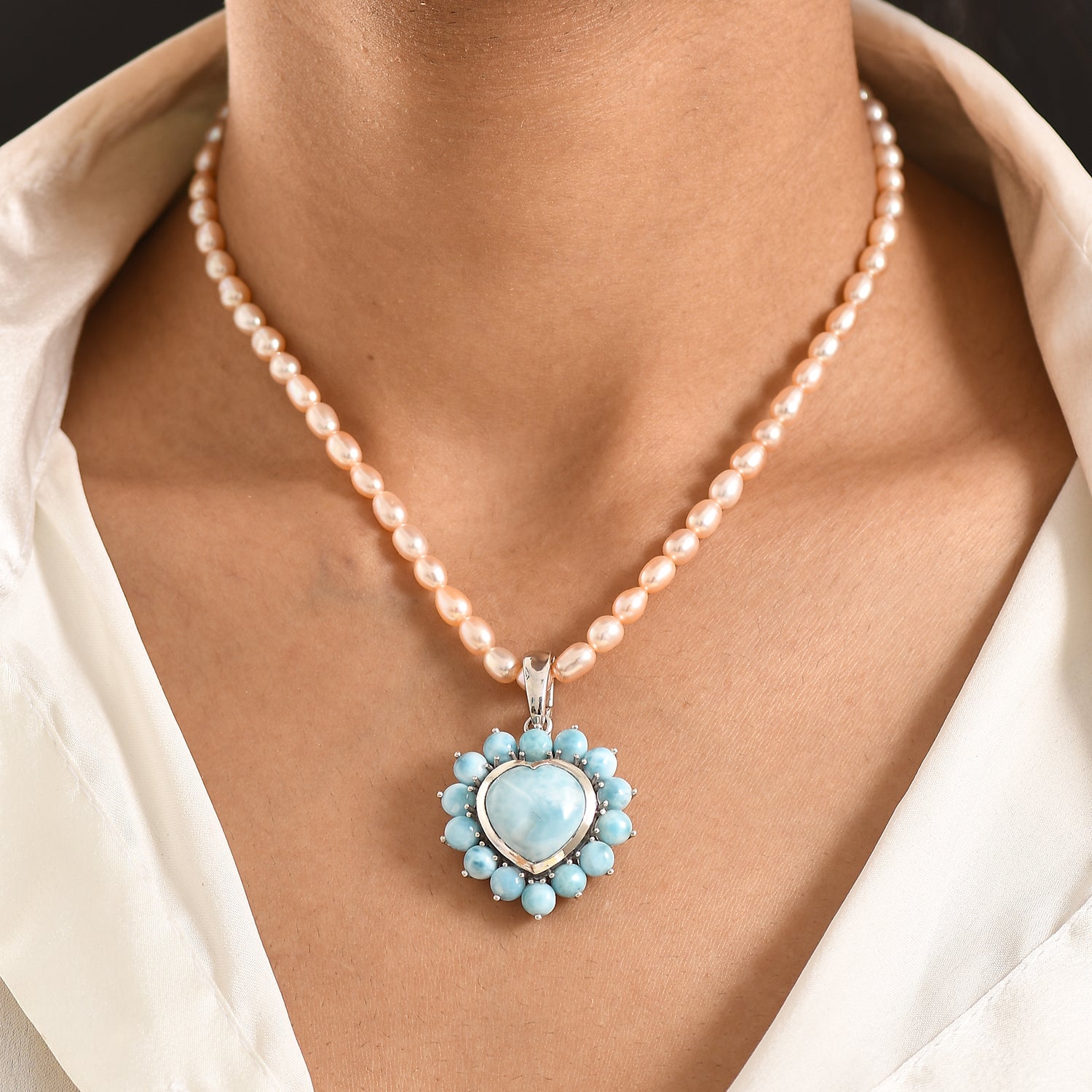 D'Joy Larimar Schmuckset ca. 50 cm 925 Silber rhodiniert