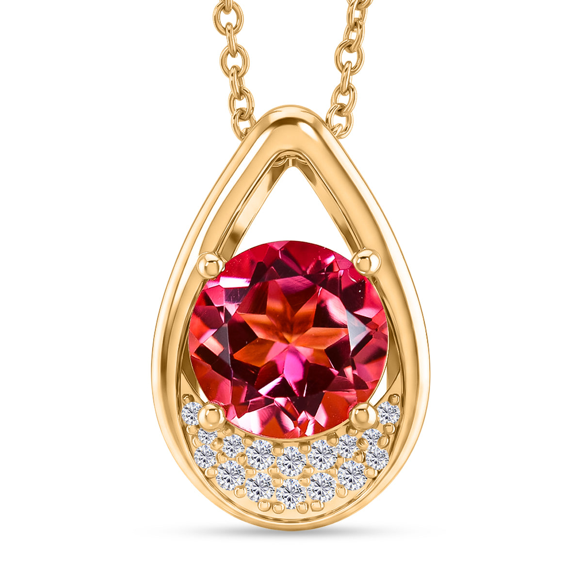 EVER TRUE Sunset Quarz Triplette, Weißer Zirkon Anhänger, goldfarbenes nickelfreies Messing, 316L Edelstahlkette 50 cm ca. 4,35 ct.
