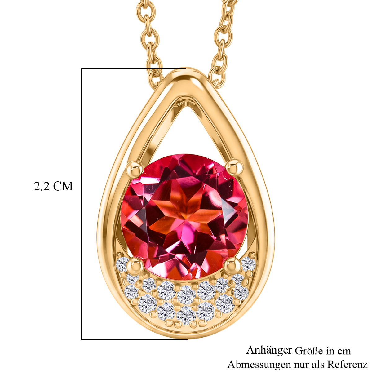 EVER TRUE Sunset Quarz Triplette, Weißer Zirkon Anhänger, goldfarbenes nickelfreies Messing, 316L Edelstahlkette 50 cm ca. 4,35 ct.