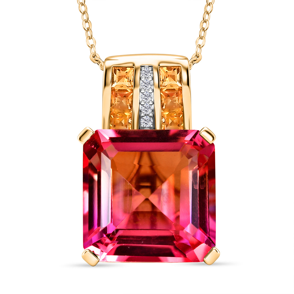 D'Joy Sunset Quarz Triplette, Citrin Schmuckset ca. 50 cm 925 Silber 750 Gelbgold Vermeil ca. 12,60 ct.
