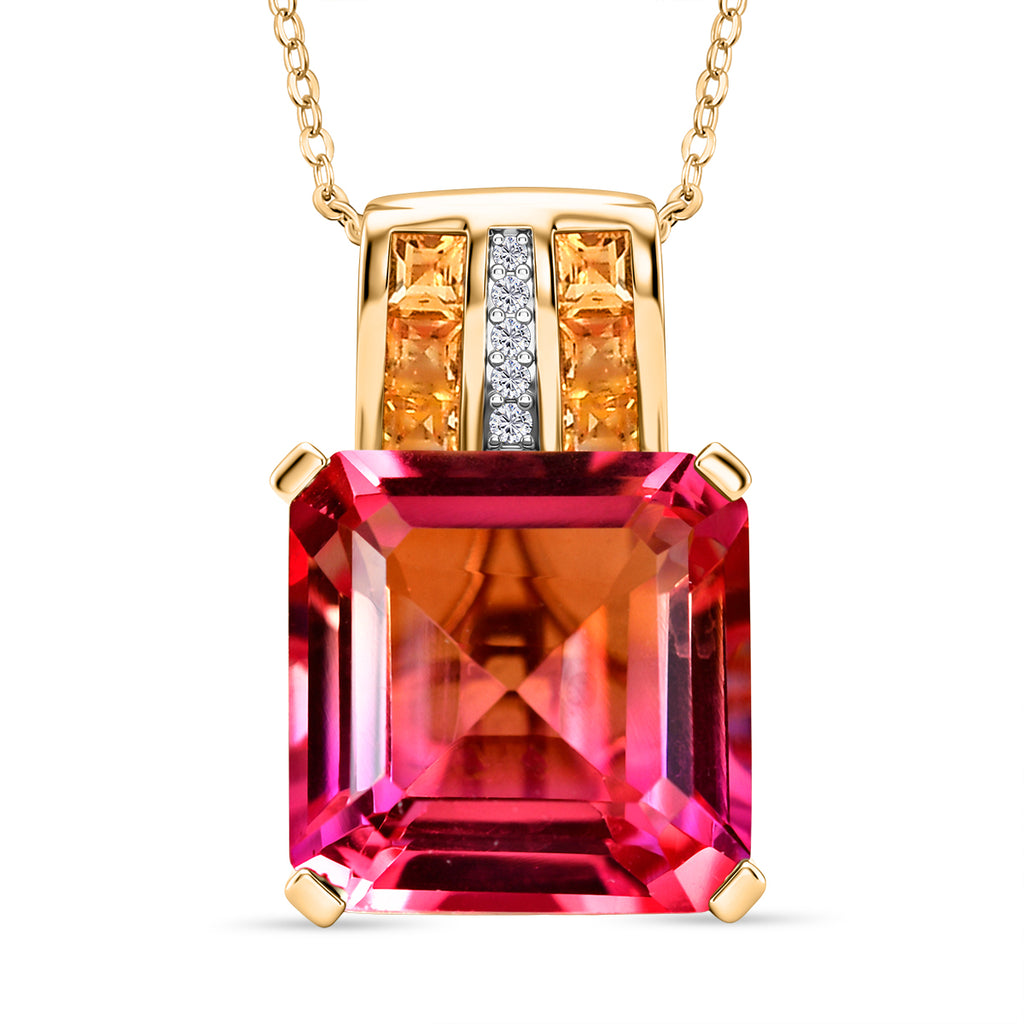 D'Joy Sunset Quarz Triplette, Citrin Schmuckset ca. 50 cm 925 Silber 750 Gelbgold Vermeil ca. 12,60 ct.