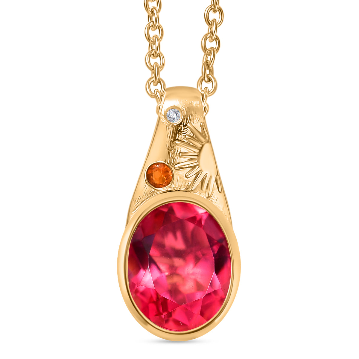 EVER TRUE Sunset Quarz Triplette, Salamanca Feueropal Anhänger, goldfarbenes nickelfreies Messing, 316L Edelstahlkette 50 cm ca. 2.91 ct