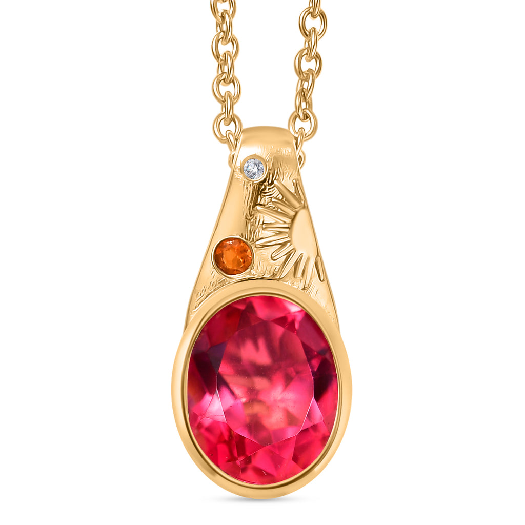 EVER TRUE Sunset Quarz Triplette, Salamanca Feueropal Anhänger, goldfarbenes nickelfreies Messing, 316L Edelstahlkette 50 cm ca. 2.91 ct