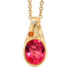 EVER TRUE Sunset Quarz Triplette, Salamanca Feueropal Anhänger, goldfarbenes nickelfreies Messing, 316L Edelstahlkette 50 cm ca. 2.91 ct
