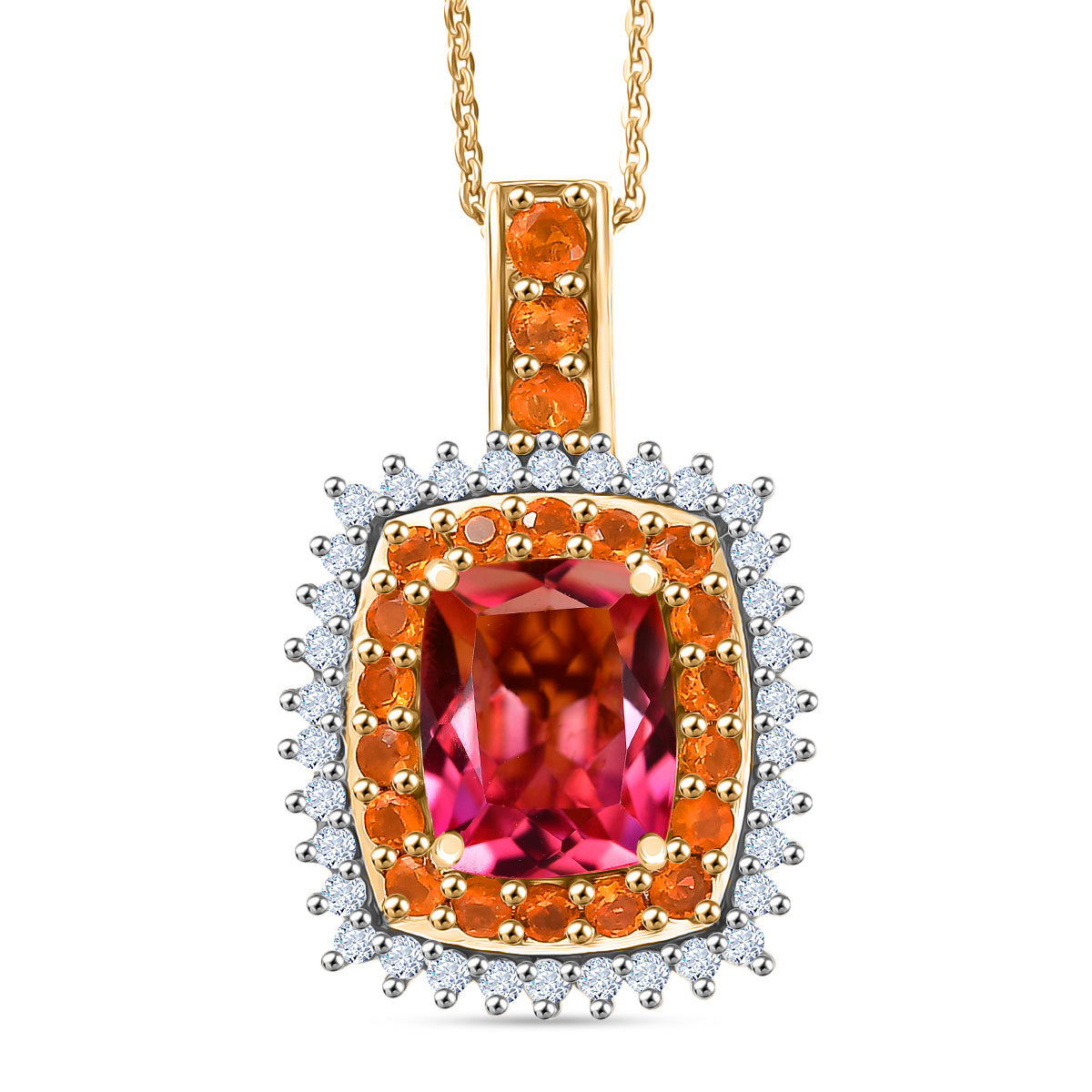 D'Joy Sunset Quarz Triplette, Salamanca Feueropal Schmuckset ca. 50 cm 925 Silber 750 Gelbgold Vermeil ca. 4,51 ct.
