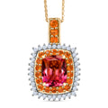 D'Joy Sunset Quarz Triplette, Salamanca Feueropal Schmuckset ca. 50 cm 925 Silber 750 Gelbgold Vermeil ca. 4,51 ct.