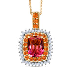 D'Joy Sunset Quarz Triplette, Salamanca Feueropal Schmuckset ca. 50 cm 925 Silber 750 Gelbgold Vermeil ca. 4,51 ct.