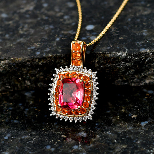 D'Joy Sunset Quarz Triplette, Salamanca Feueropal Schmuckset ca. 50 cm 925 Silber 750 Gelbgold Vermeil ca. 4,51 ct.