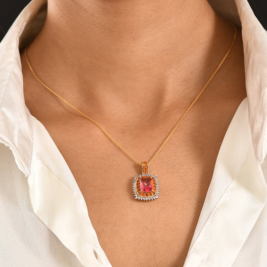 D'Joy Sunset Quarz Triplette, Salamanca Feueropal Schmuckset ca. 50 cm 925 Silber 750 Gelbgold Vermeil ca. 4,51 ct.