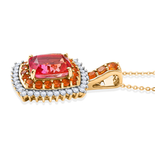 D'Joy Sunset Quarz Triplette, Salamanca Feueropal Schmuckset ca. 50 cm 925 Silber 750 Gelbgold Vermeil ca. 4,51 ct.