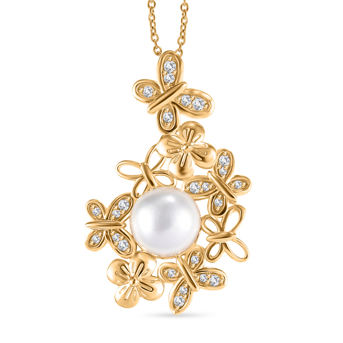 EVER TRUE Süßwasser Perle (8.5-9 mm), Weißer Zirkon Anhänger mit Kette, ca. 50 cm