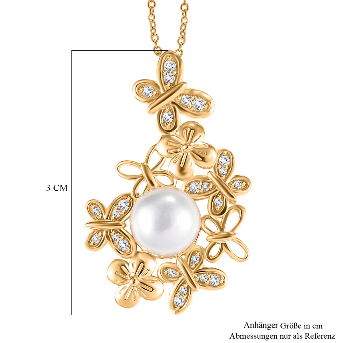 EVER TRUE Süßwasser Perle (8.5-9 mm), Weißer Zirkon Anhänger mit Kette, ca. 50 cm