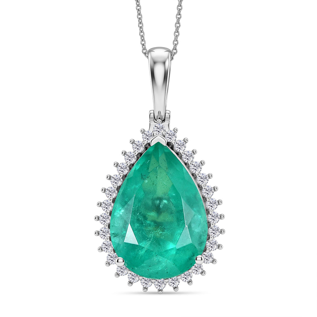 Smaragd-Quarz Triplette, Weißer Zirkon Schmuckset ca. 50 cm 925 Silber Rhodiniert ca. 21,65 ct.