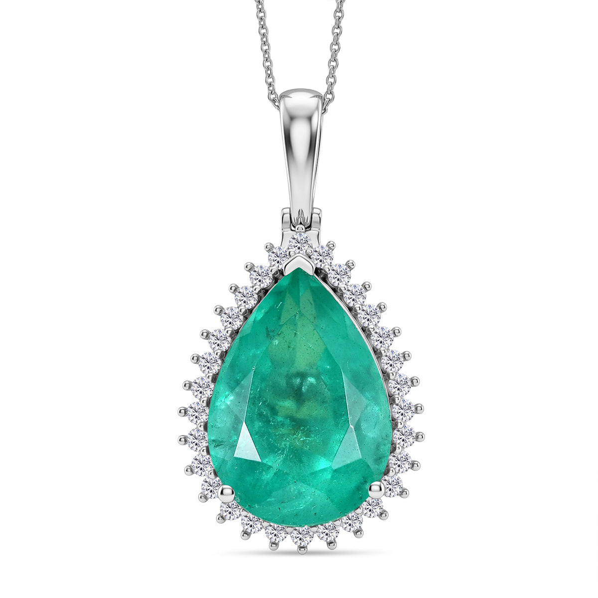 Smaragd-Quarz Triplette, Weißer Zirkon Schmuckset ca. 50 cm 925 Silber Rhodiniert ca. 21,65 ct.