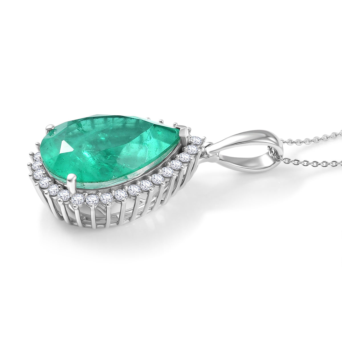 Smaragd-Quarz Triplette, Weißer Zirkon Schmuckset ca. 50 cm 925 Silber Rhodiniert ca. 21.65 ct