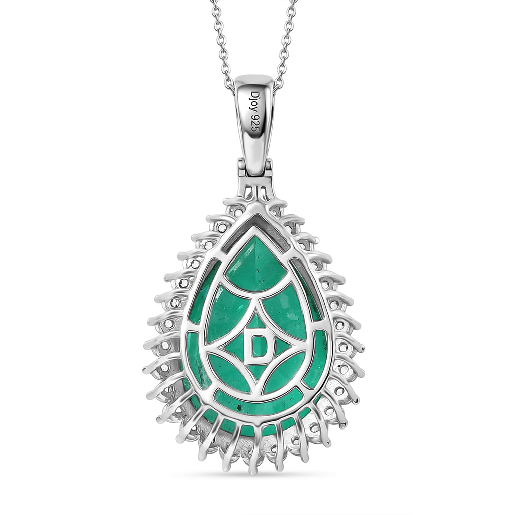Smaragd-Quarz Triplette, Weißer Zirkon Schmuckset ca. 50 cm 925 Silber Rhodiniert ca. 21,65 ct.