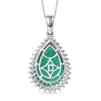 Smaragd-Quarz Triplette, Weißer Zirkon Schmuckset ca. 50 cm 925 Silber Rhodiniert ca. 21,65 ct.