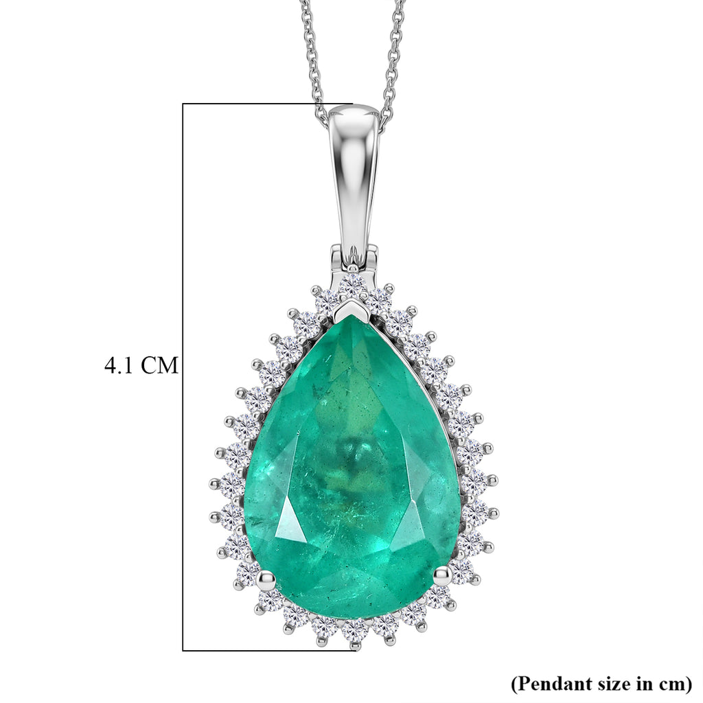 Smaragd-Quarz Triplette, Weißer Zirkon Schmuckset ca. 50 cm 925 Silber Rhodiniert ca. 21,65 ct.