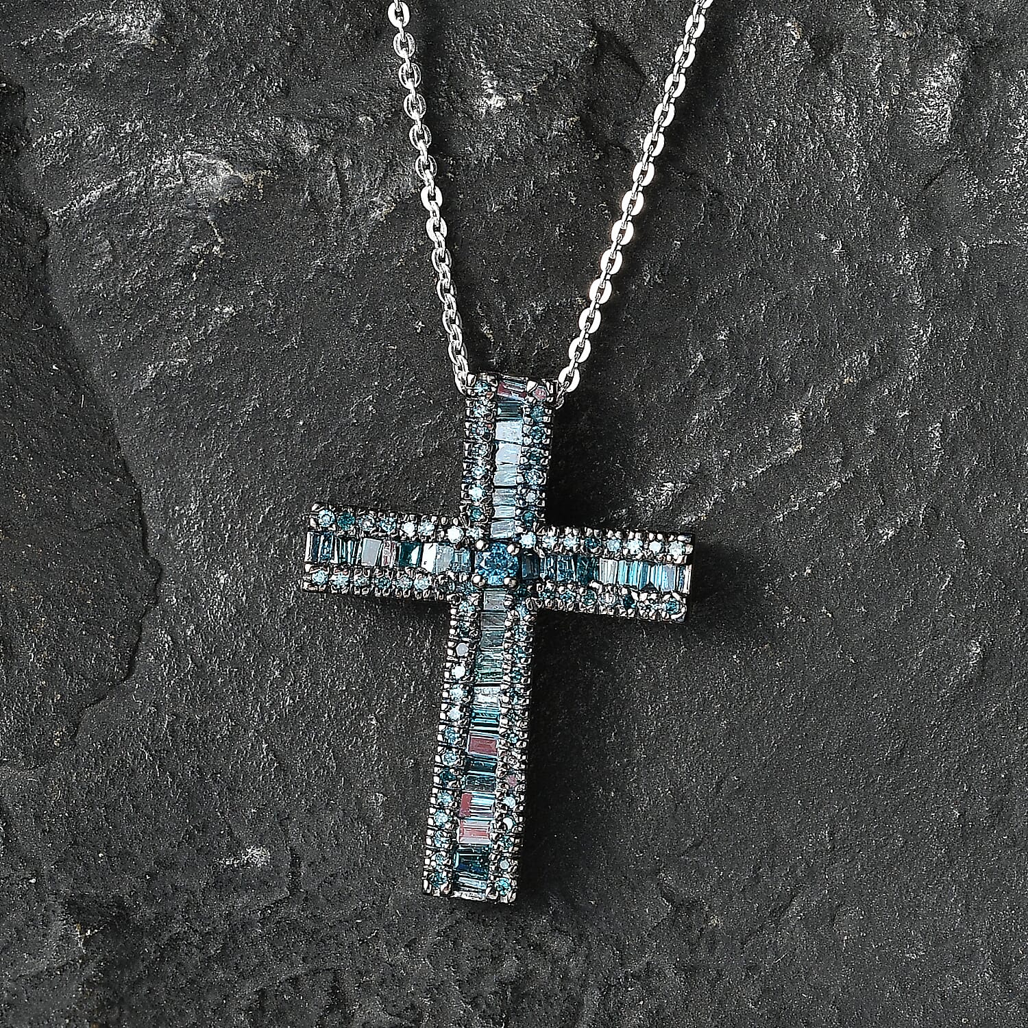 CULLINAN MINE - Blauer Diamant Schmuckset ca. 50 cm 925 Silber Rhodiniert ca. 0.69 ct