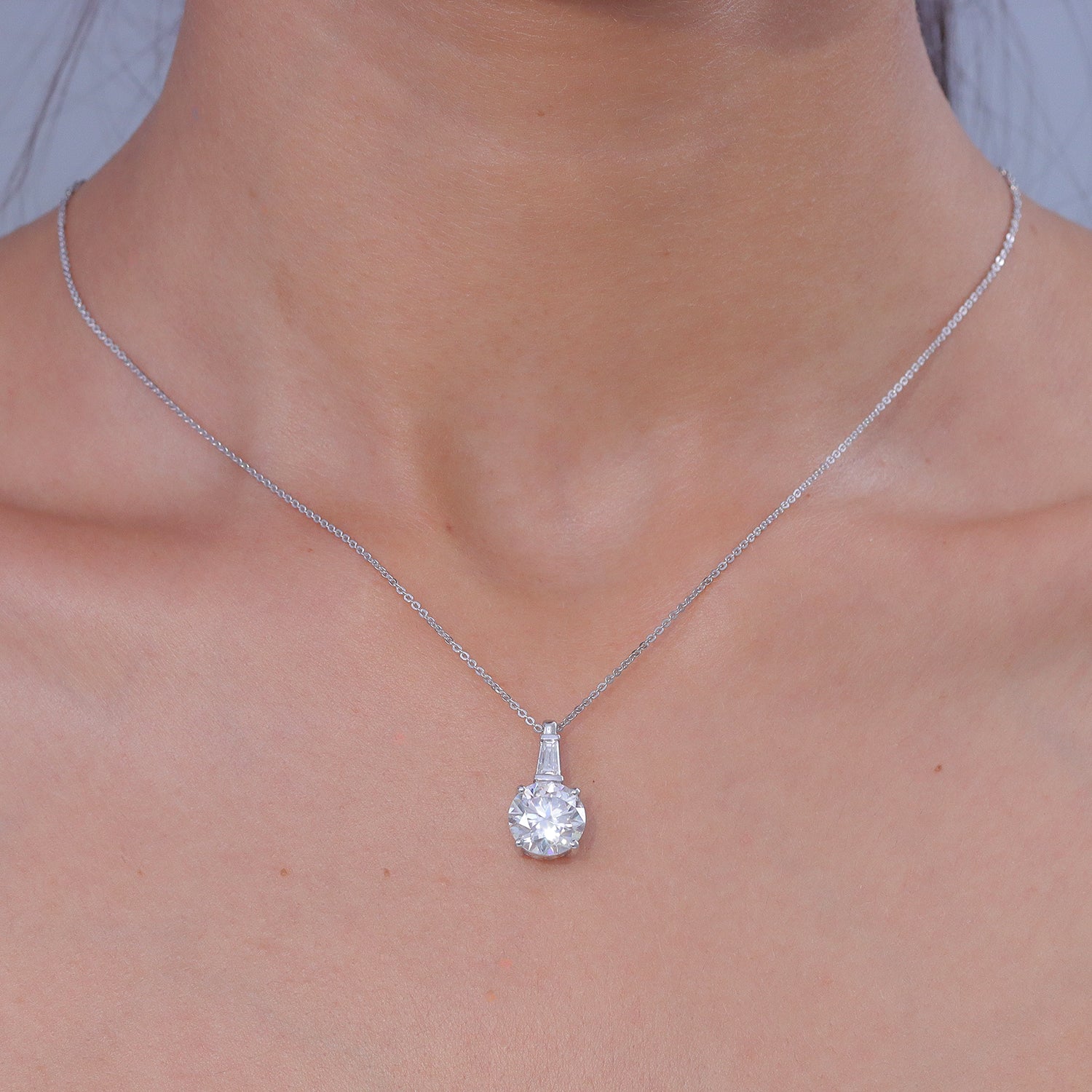 D'Joy Moissanit Anhänger mit Kette ca. 50 cm 925 Silber Rhodiniert ca. 3.78 ct