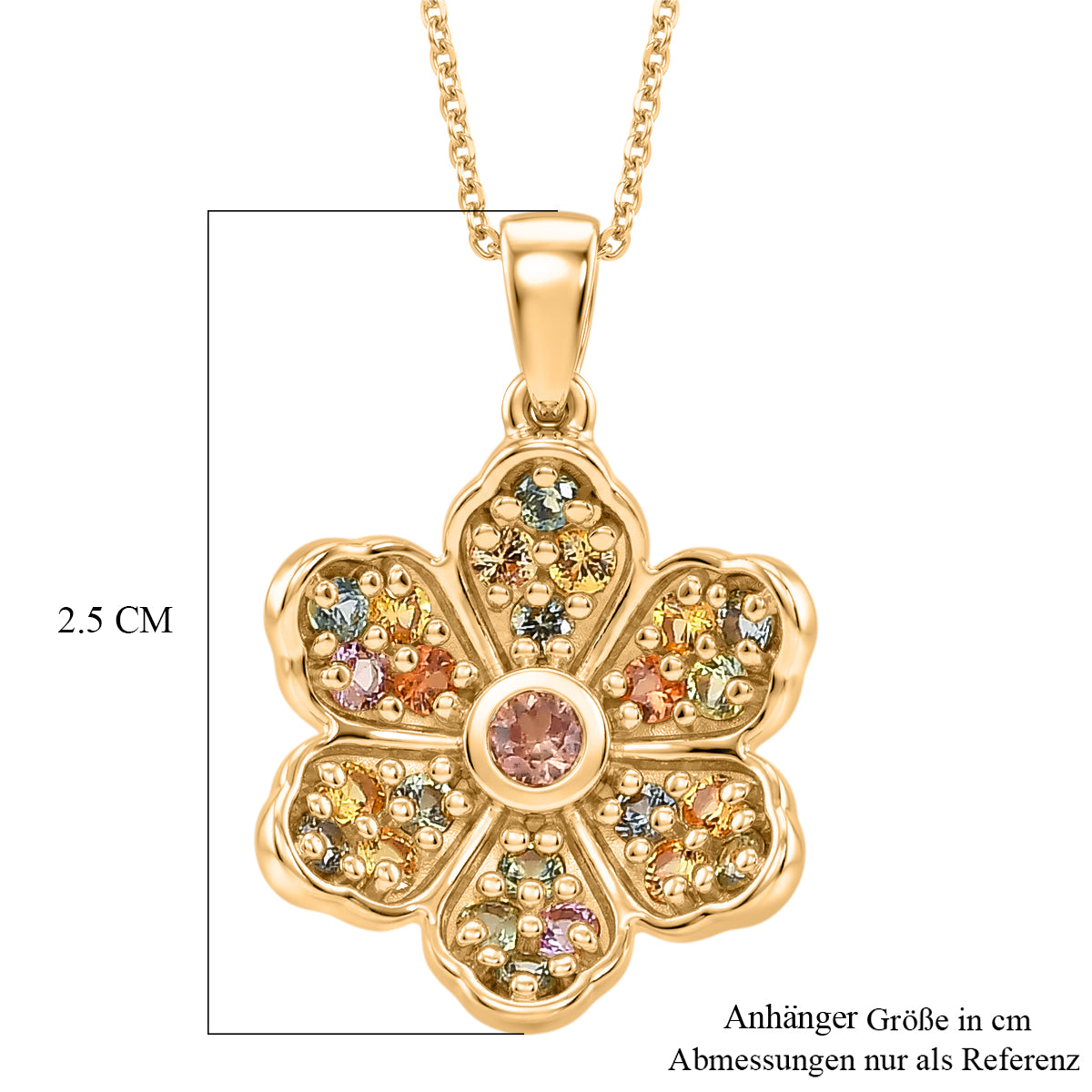 D'Joy Mehrfarbig Saphir Schmuckset ca. 50 cm 925 Silber 750 Gelbgold vermeil ca. 1,15 ct.