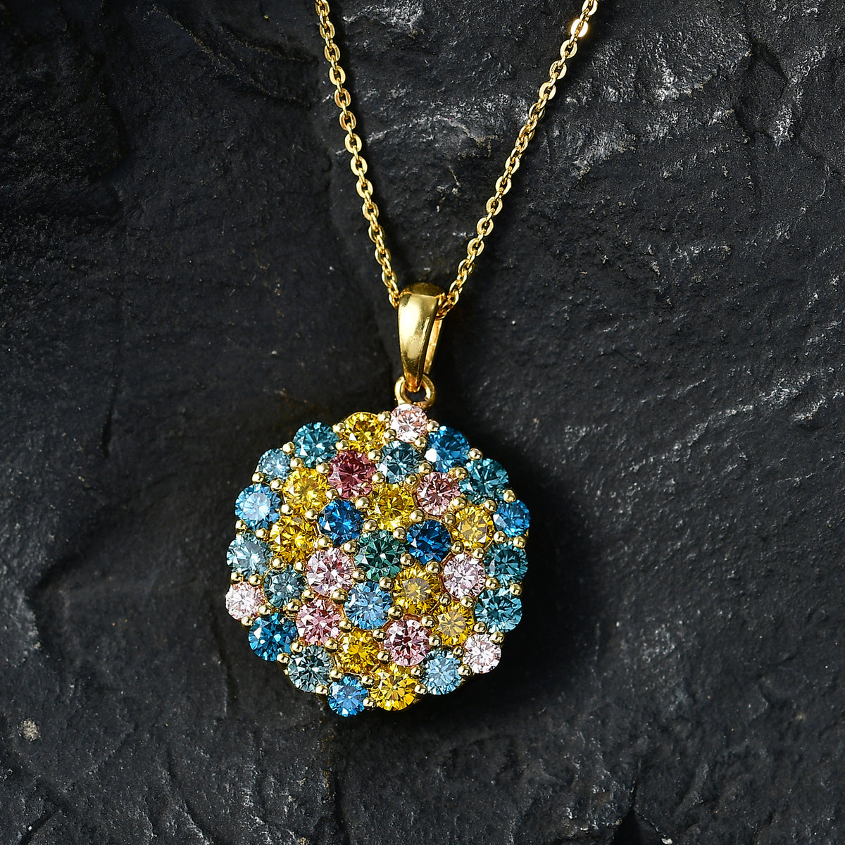 LUXURIANT DIAMOND - Lab Grown Grüner Diamant SI, Lab Grown Gelb Diamant Schmuckset ca. 50 cm 925 Silber 750 Gelbgold vermeil ca. 3,49 ct.