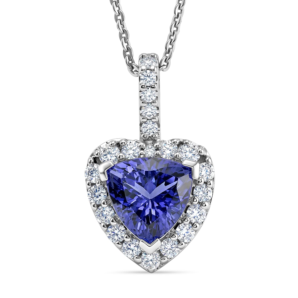 D'Joy AGI zertifizierter und geprüfter AA Tansanit und Moissanit Anhänger mit 50cm Kette, 925 Silber rhodiniert - 1,54 ct.