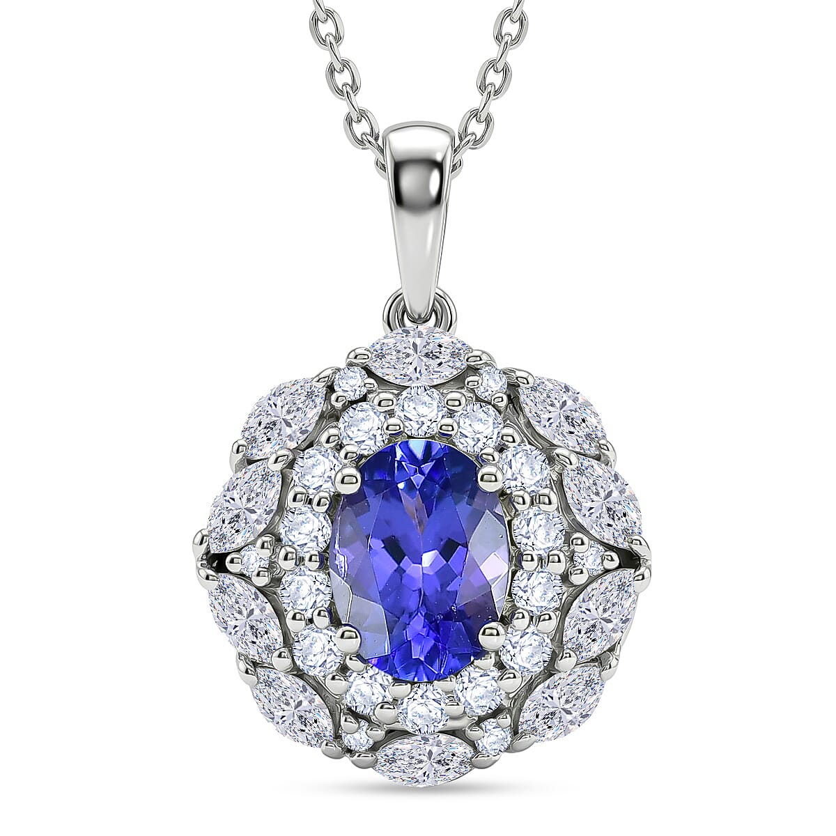 D'Joy AA Tansanit, Moissanit AGI zertifiziert Schmuckset ca. 50 cm 925 Silber Rhodiniert ca. 2,48 ct.