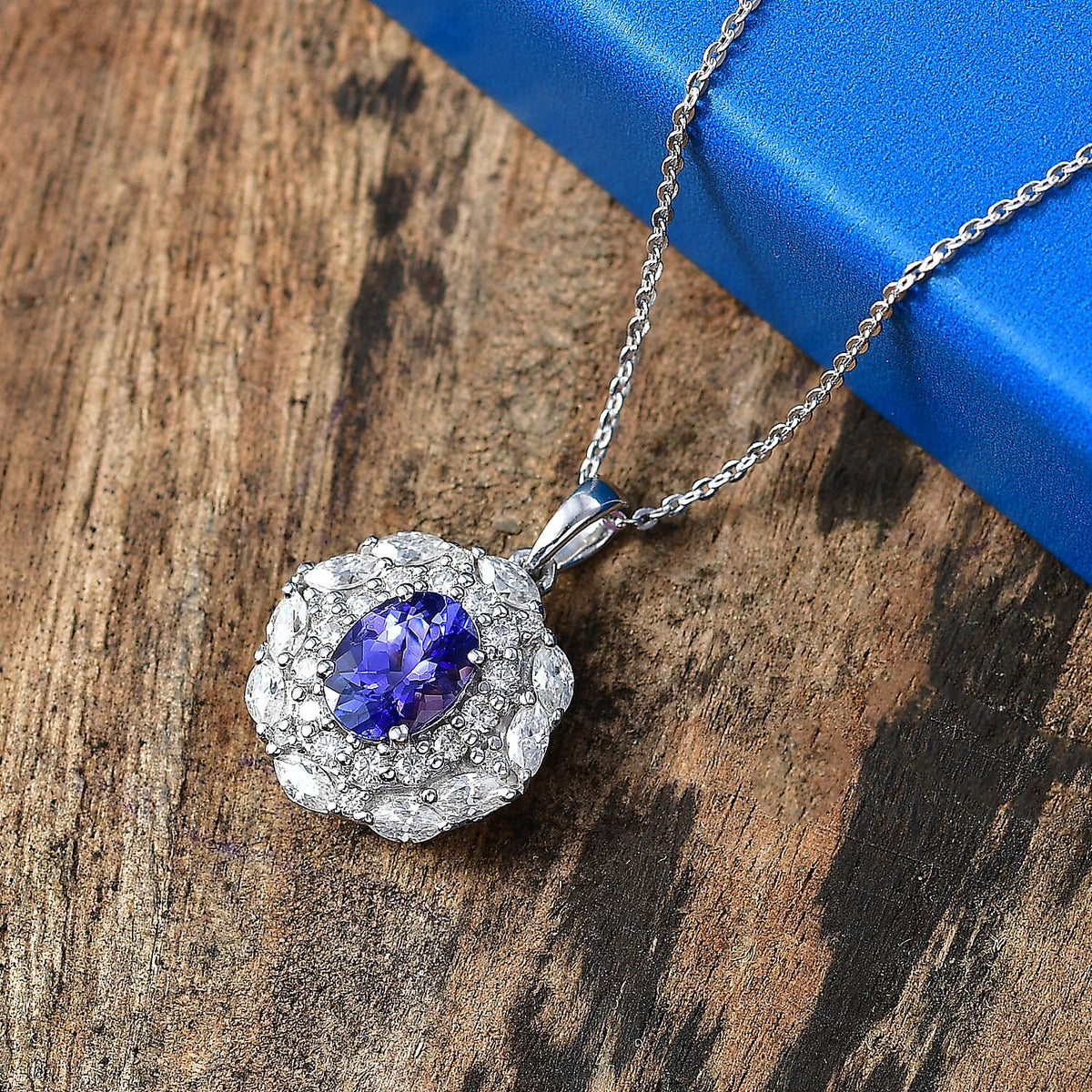 D'Joy AA Tansanit, Moissanit AGI zertifiziert Schmuckset ca. 50 cm 925 Silber Rhodiniert ca. 2,48 ct.