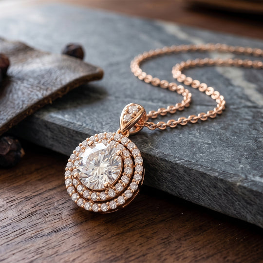 Weißer Zirkonia Schmuckset ca. 50 cm Nickelfreies Messing Rosévergoldet und Edelstahl Ion Rosé Beschichtung 2.24 ct