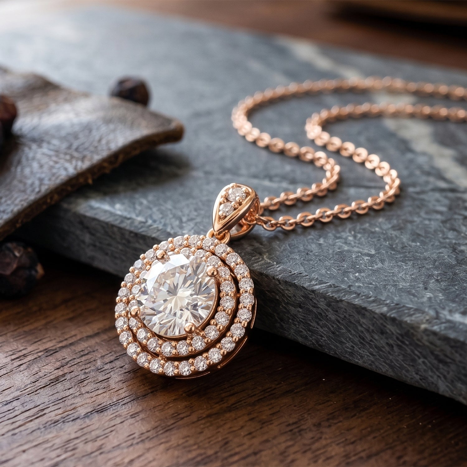 Weißer Zirkonia Schmuckset ca. 50 cm Nickelfreies Messing Rosévergoldet und Edelstahl Ion Rosé Beschichtung 2.24 ct