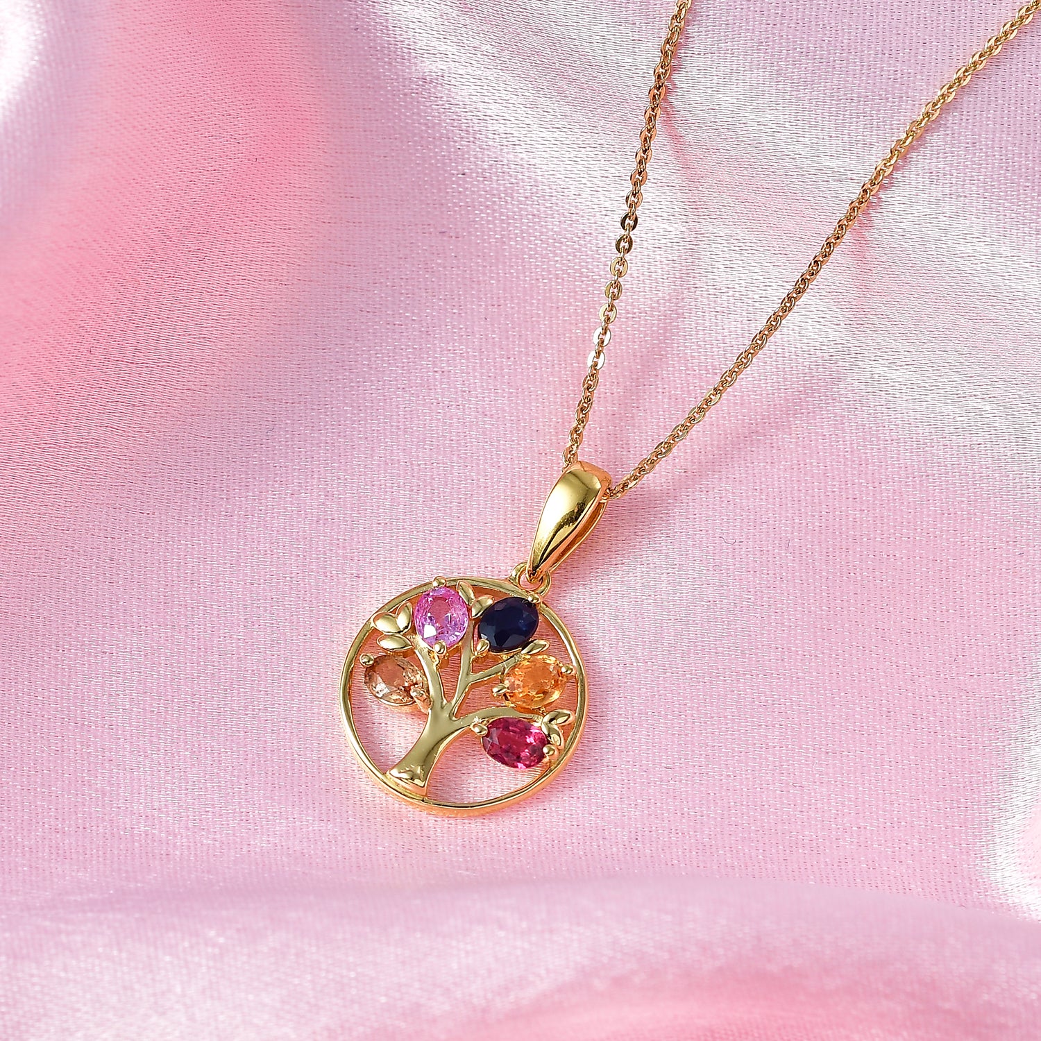 D'Joy Mehrfarbig Saphir, Blauer Saphir Schmuckset ca. 50 cm 925 Silber 750 Gelbgold vermeil ca. 1,19 ct.