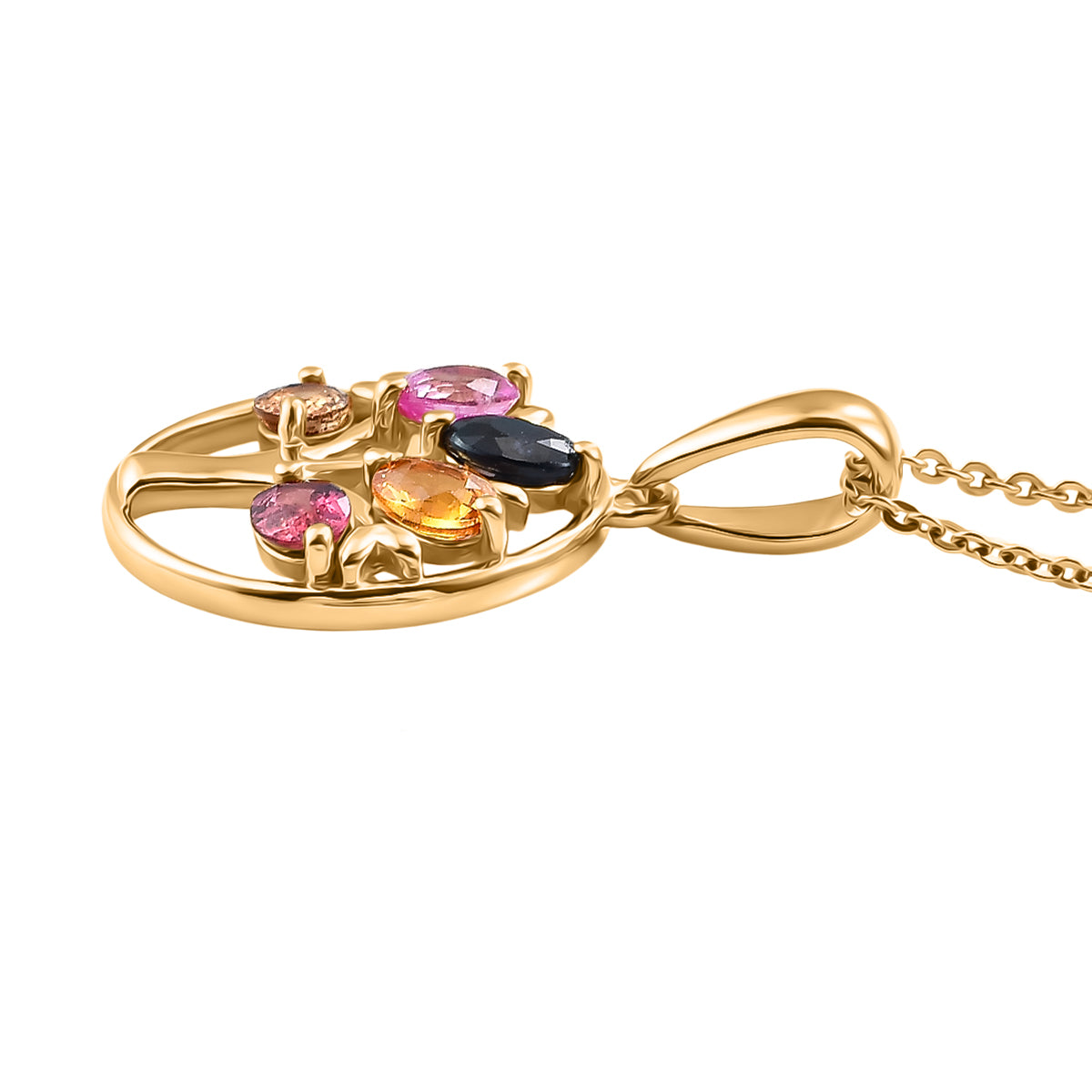 D'Joy Mehrfarbig Saphir, Blauer Saphir Schmuckset ca. 50 cm 925 Silber 750 Gelbgold vermeil ca. 1,19 ct.