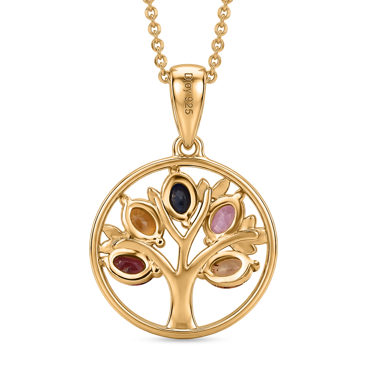D'Joy Mehrfarbig Saphir, Blauer Saphir Schmuckset ca. 50 cm 925 Silber 750 Gelbgold vermeil ca. 1,19 ct.