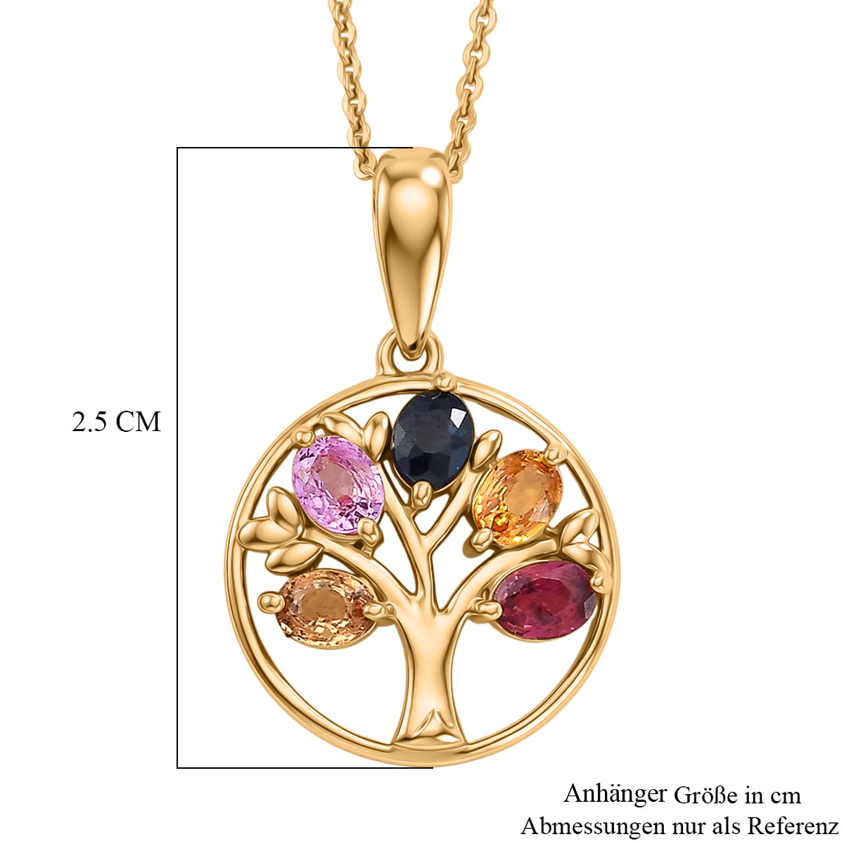 D'Joy Mehrfarbig Saphir, Blauer Saphir Schmuckset ca. 50 cm 925 Silber 750 Gelbgold vermeil ca. 1,19 ct.